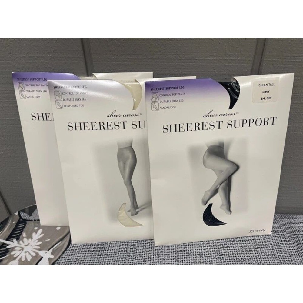 3 NEW pair Nylons 2 cream 1 black Queen Tall